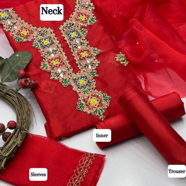 3 Pcs Women's Unstitched Fancy Tissue Suit