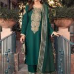 3 Pcs Women's Unstitched Fancy Katan Silk Embroidered Suit