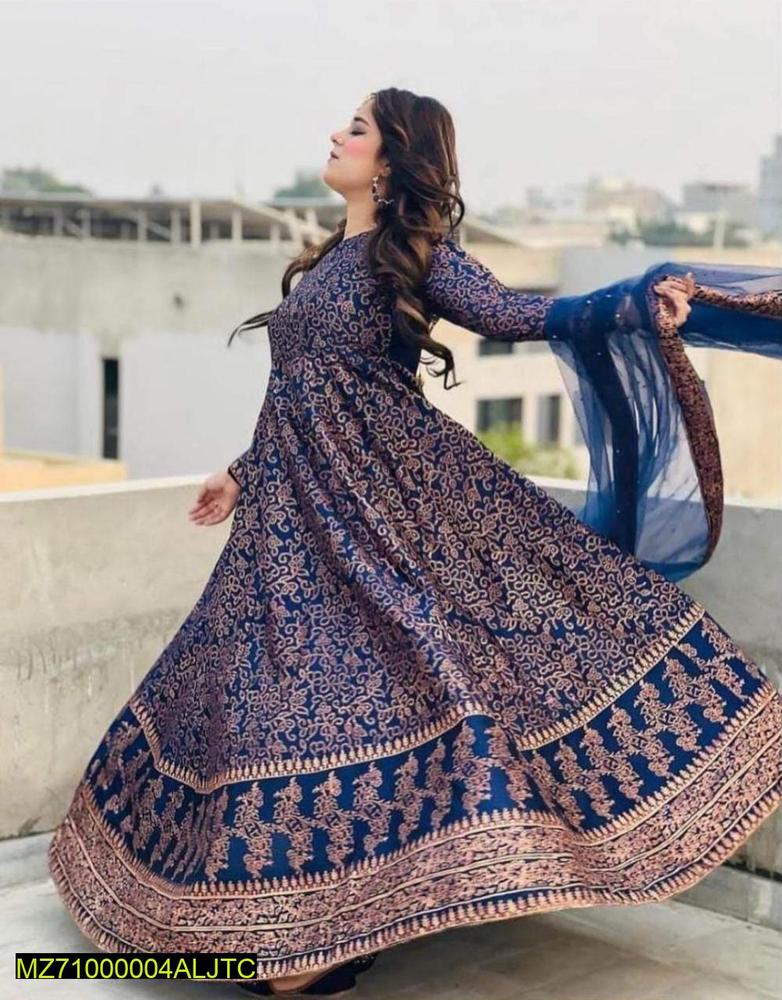 3 Pcs Women's Stitched Katan Silk Screen Printed Maxi - Image 4