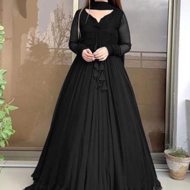 3 Pcs Women's Stitched Chiffon Plain Maxi