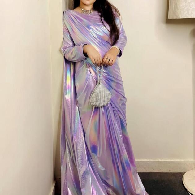 Exquisite Purple Moonlight Stitched Saree - 1 Pc with Blouse