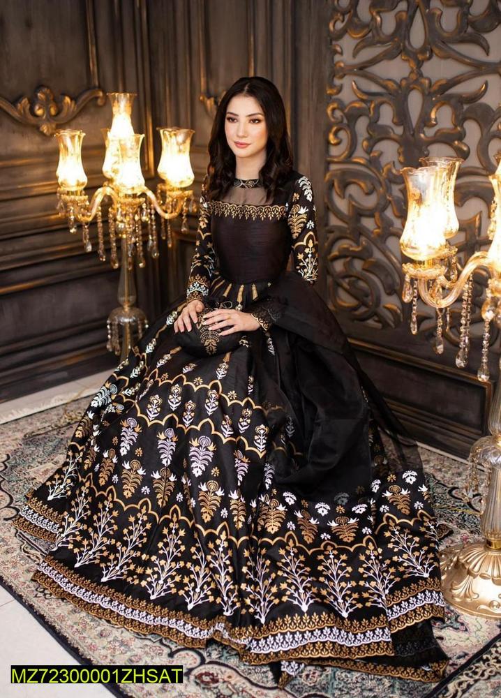 3 Pcs Women's Stitched Fancy Katan Silk Printed Maxi - Image 3