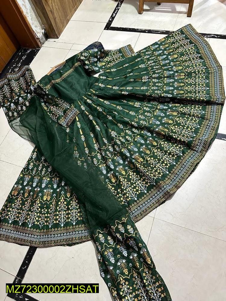 3 Pcs Women's Stitched Fancy Katan Silk Printed Maxi - Image 2