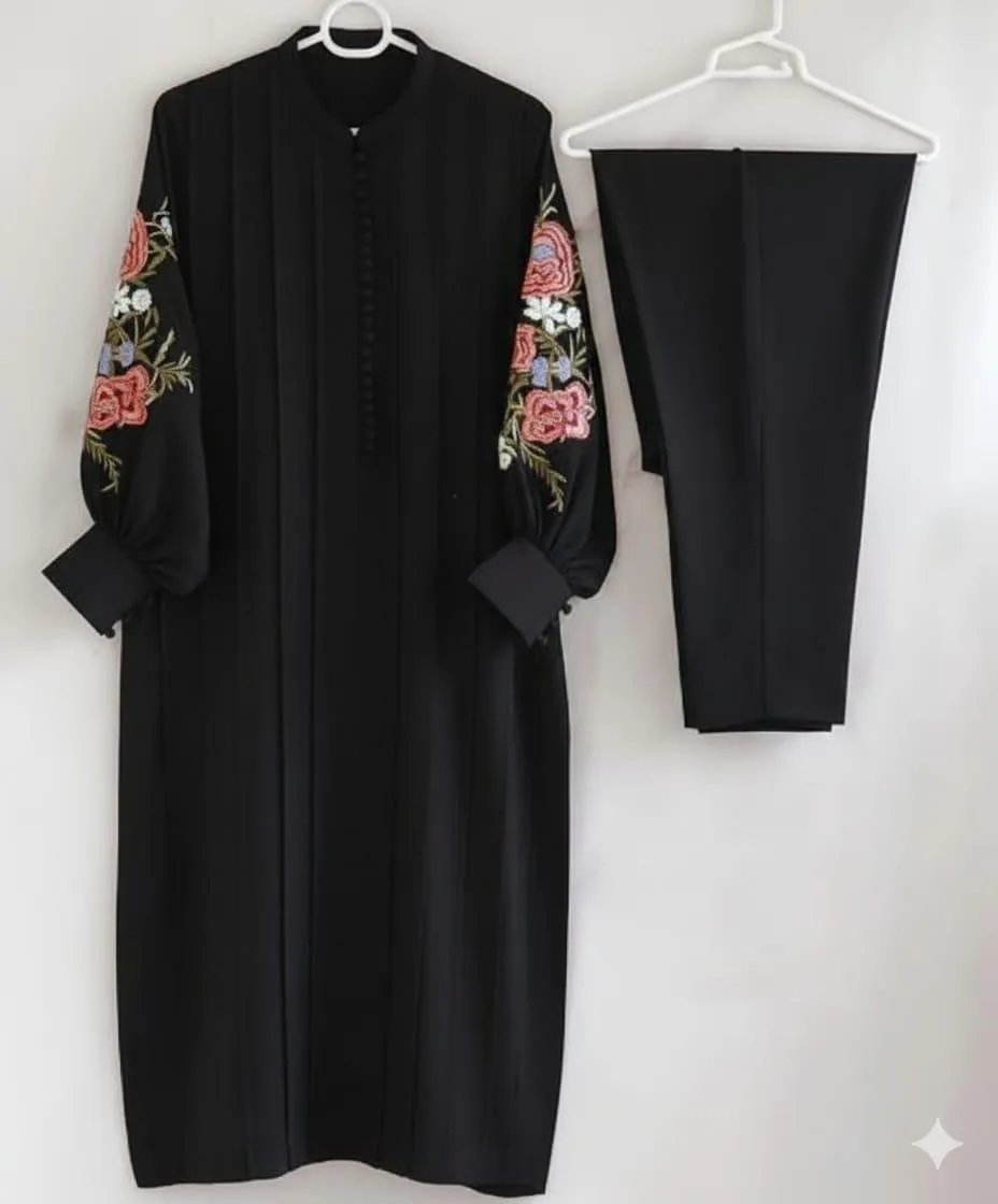 Stylish Women's Stitched 2 Pcs Linen Embroidered Shirt And Trouser Set