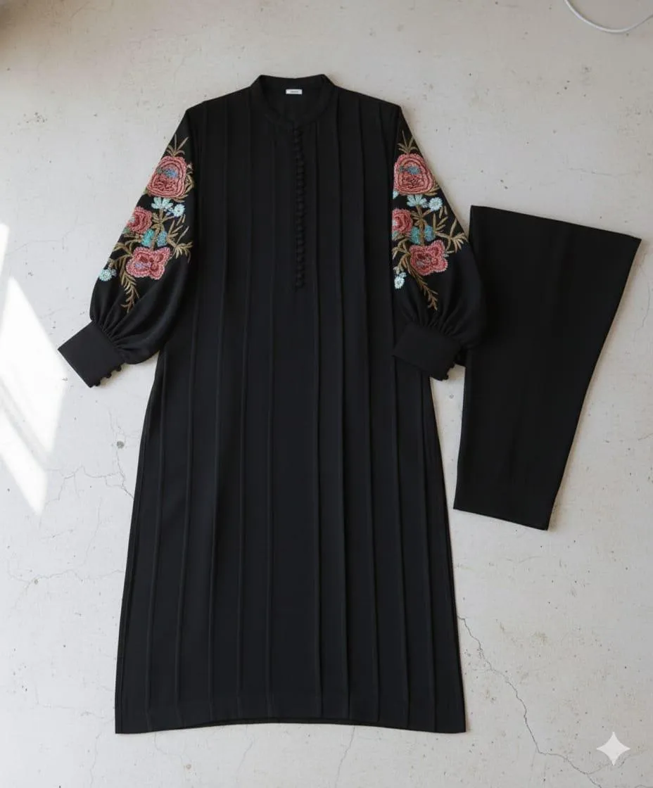 Stylish Women's Stitched 2 Pcs Linen Embroidered Shirt And Trouser Set - Image 2