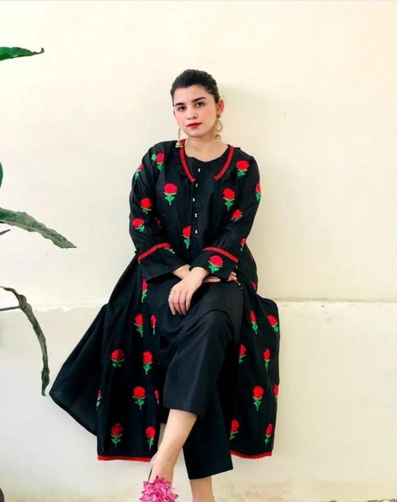 3 Pcs Women’s Stitched Katan Silk Embroidered Gown Suit