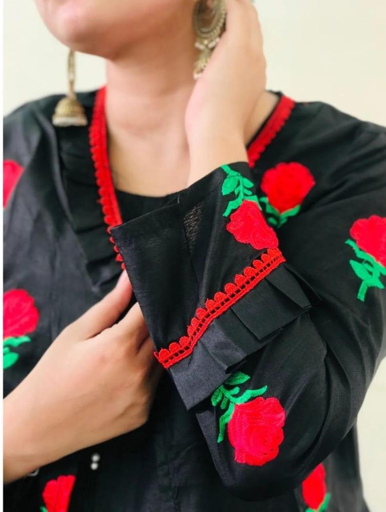 3 Pcs Women’s Stitched Katan Silk Embroidered Gown Suit - Image 2