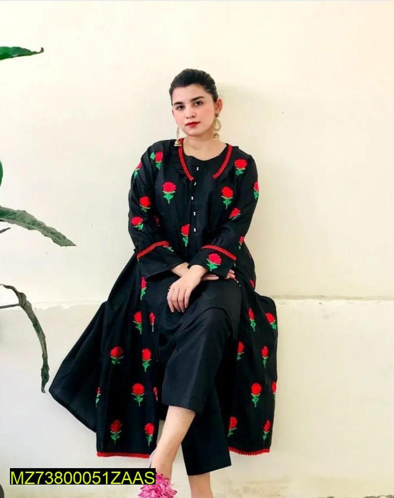 3 Pcs Women’s Stitched Katan Silk Embroidered Gown Suit - Image 3