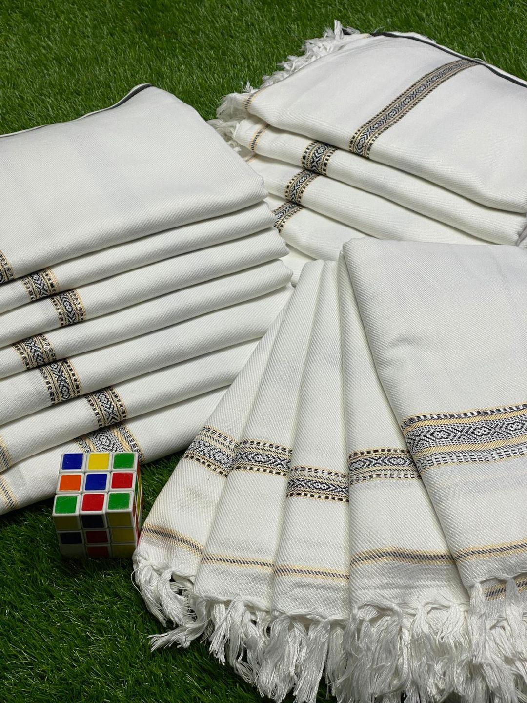 Luxurious Pashmina Wool Shawl - 1 Pc Off White Plain Design - Image 6