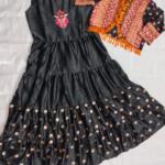 2 Pcs Women’s Stitched Shamoz Silk Embroidered Maxi With Jacket