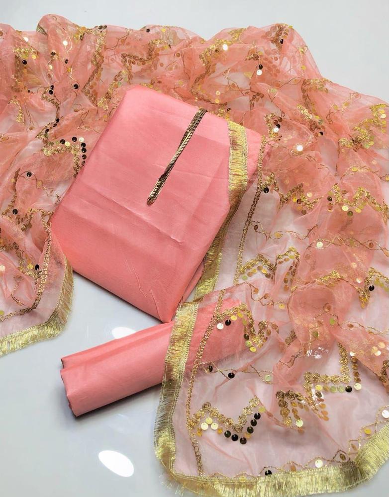 Women’s Unstitched Silk Plain Fancy Dress - Image 2